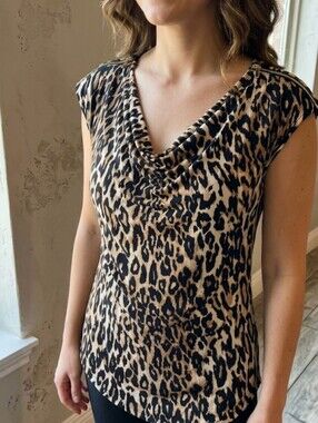 Cowl Neck Leopard Animal Print Top
